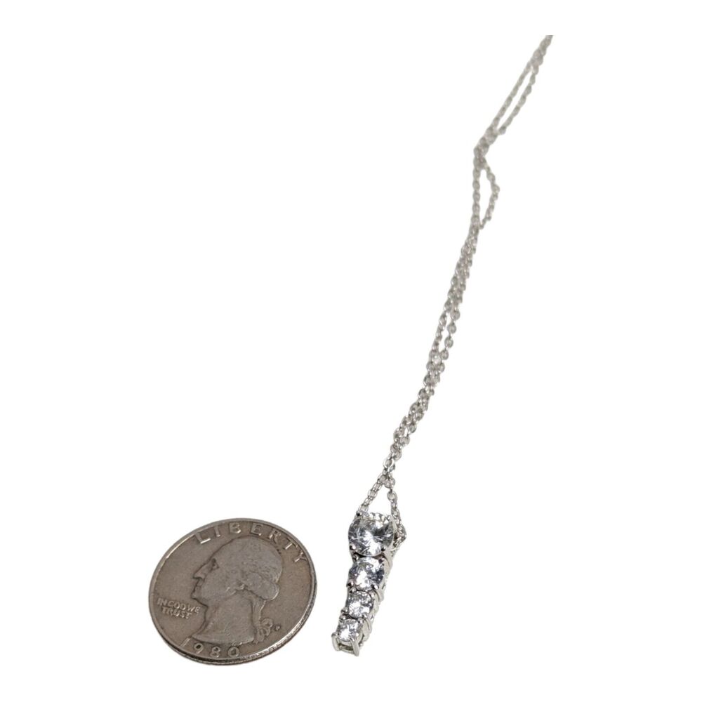 4 Round Cut CZ Cubic Zirconia Stones Pendant Silver Tone Chain Box Necklace - Picture 5 of 5